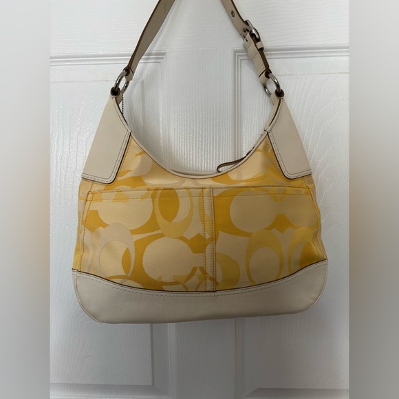 Vintage COACH HOBO SHOULDER BAG PURSE YELLOW WHITE F13336 SPRING SUMMER - Picture 6 of 13